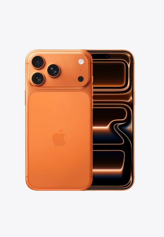 Apple iPhone 17 Pro Max 256GB in Cosmic Orange, back view showing the triple camera system
