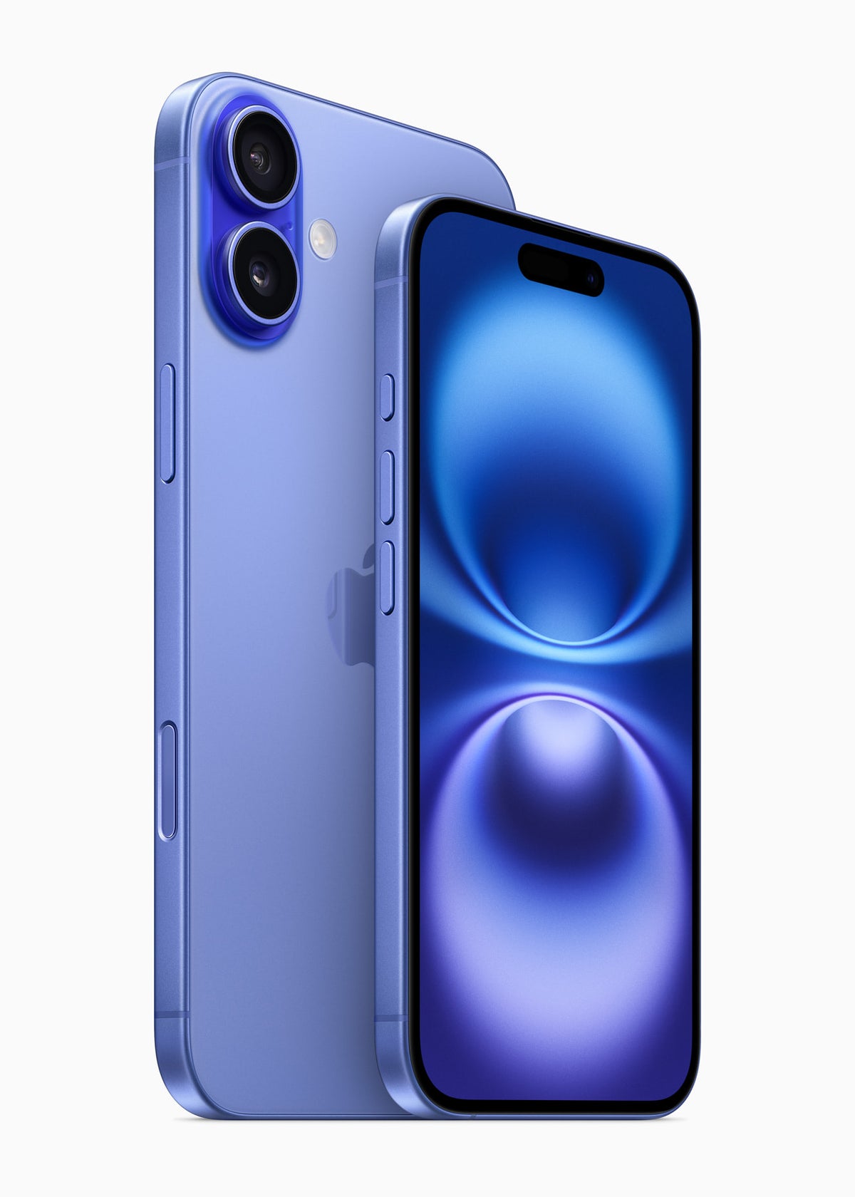 iPhone 16 – front and side view in ultramarine