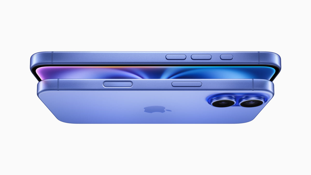 iPhone 16 and iPhone 16 Plus – stacked view showing camera system and thin profile