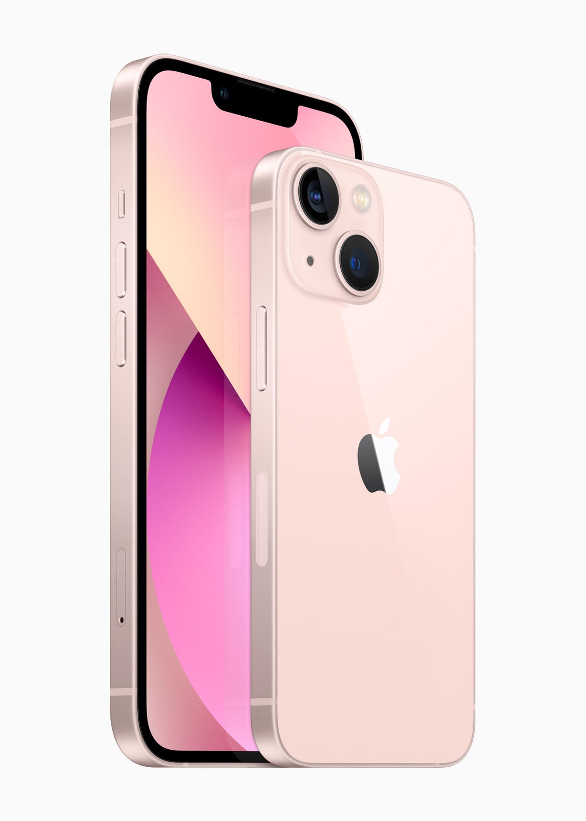 iPhone 13 – front and rear view, pink finish